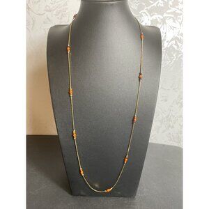 Korea Marked Gold Tone Beaded Necklace With Orange Glass Beads